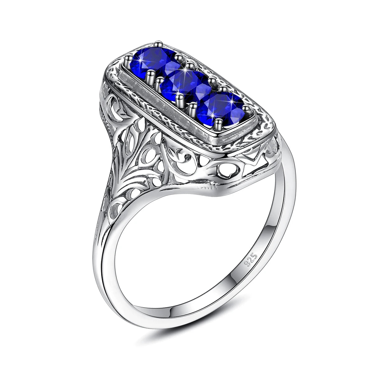 Szjinao Classic 3 Stone Aquamarine Ring For Woman Silver 925 Round Vintage Anniversary Party Gift Quality Fine Jewelry New Style