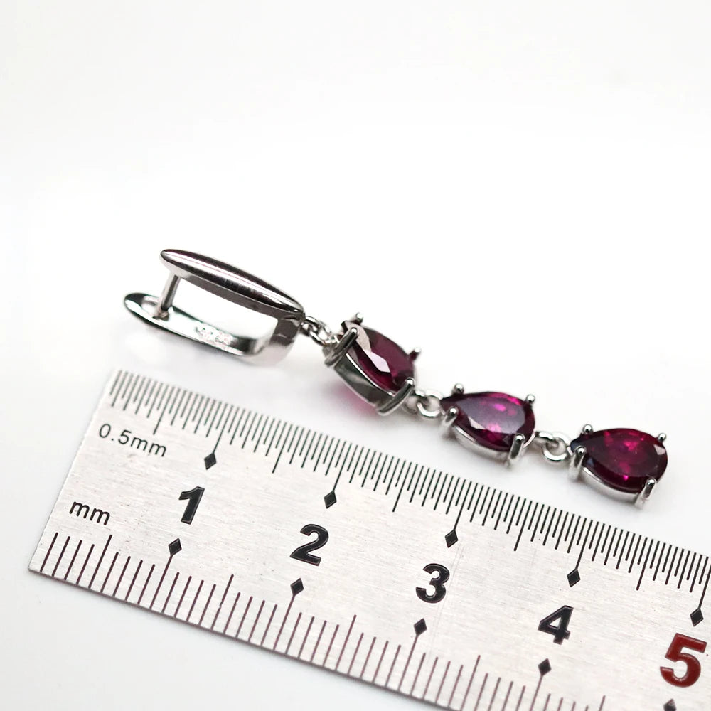TBJ,Long earring with brazil rhodolite garet pear 5*8mm 6 pieces 5ct natural gemstone fine jewelry 925 sterling silver for women