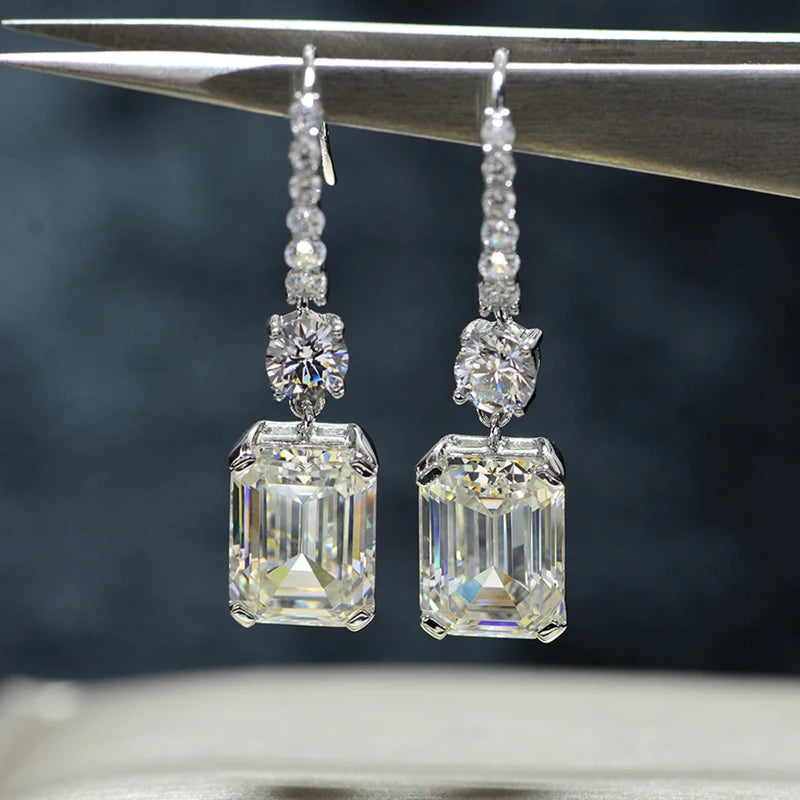 OEVAS Luxury 925 Sterling Silver High Carbon Diamond Gemstone White Gold Drop Dangle Hook Earrings Fine Jewelry Gift Wholesale