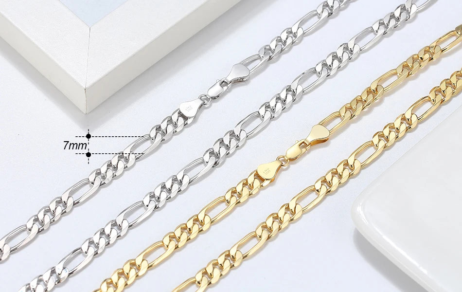 ORSA JEWELS Italian Handmade 5mm Diamond-Cut Figaro Chain Necklace for Men Woman 925 Sterling Silver Neck Chains Jewelry SC34