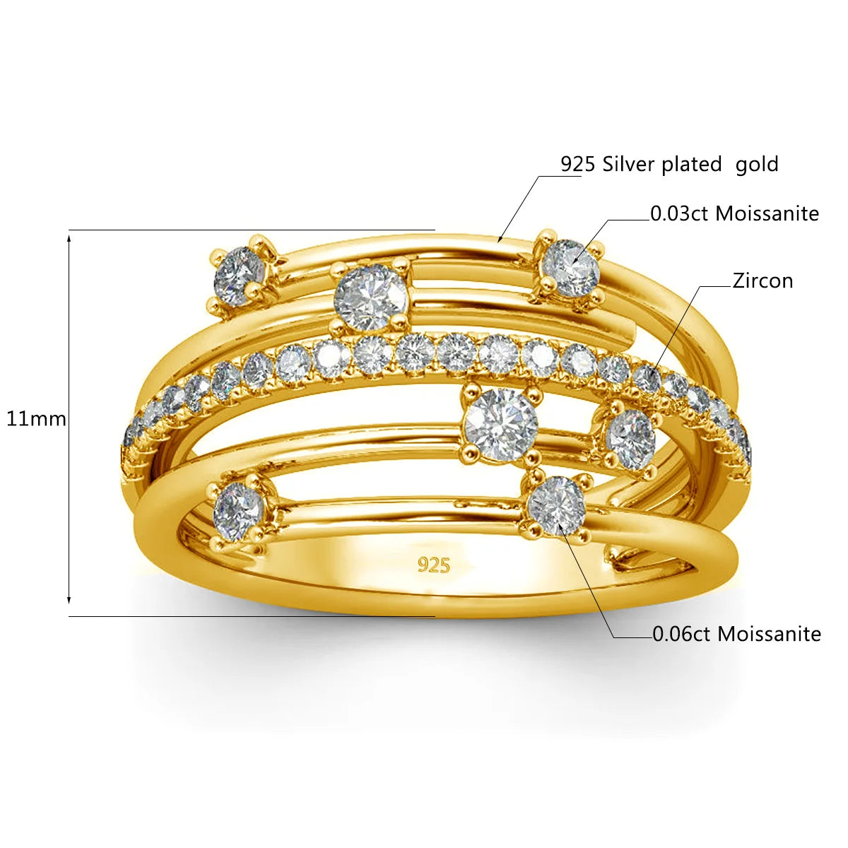 Szjinao Top Quality 7 Small Stone Moissanite Ring 925 Sterling Silver Woman Wedding Party Gold Plated Jewelry 2022 Luxury Brands