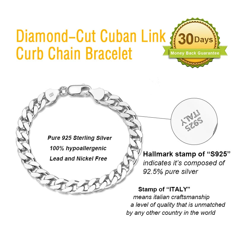 ORSA JEWELS Silver 925 Diamond-Cut Cuban Bracelet for Women Men 3.6/5/7mm Link Curb Chain Punk Cuban Bracelet Jewelry SB104