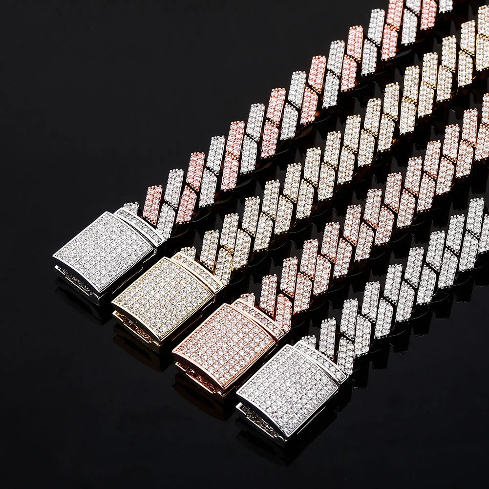 TOPGRILLZ 12mm/14mm Iced Micro Pave Cubic Zirconia Cuban Chain Necklace With Box Clasp Hip Hop Fashion Jewelry Gift Men Women