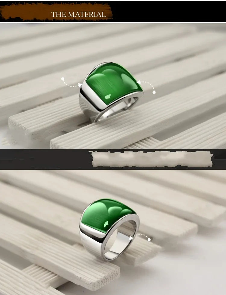 BOCAI 316l Titanium Steel Men's Rings Domineering Fashion Personaltiy Temperament Green Cat's Eye Gemstone Finger Ring