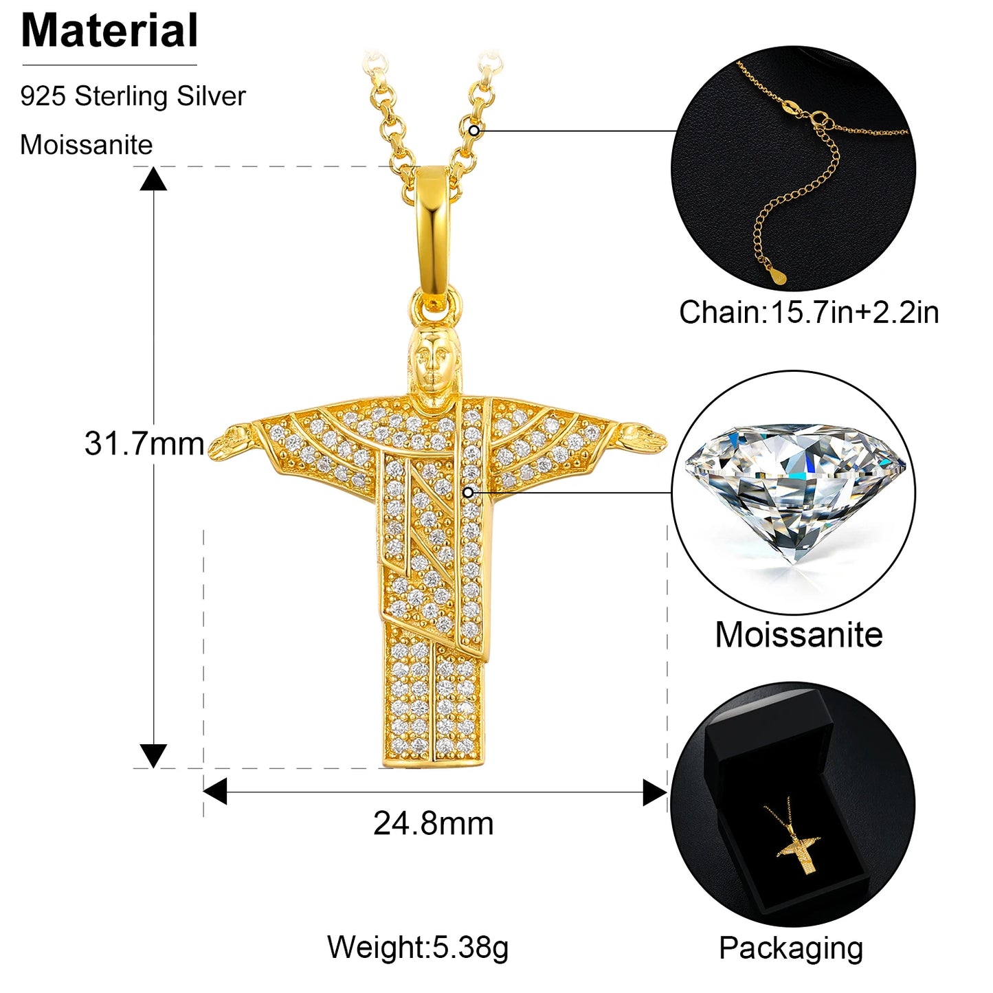 925 Sterling Silver Religious Pendant Moissanite Pendant Necklace For Women Men Christmas Gift Party Fine Jewelry Dropshipping