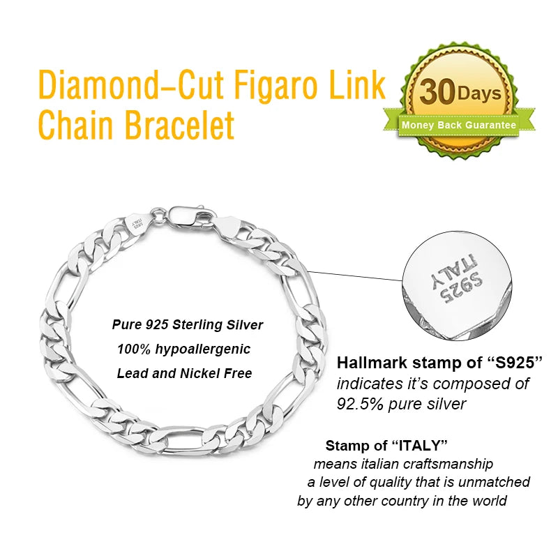 ORSA JEWELS Trendy Men Woman Figaro Chain Necklace 3.3/5/7mm Diamond-Cut Figaro Chain 925 Silver Jewelry Party Gift OSC34