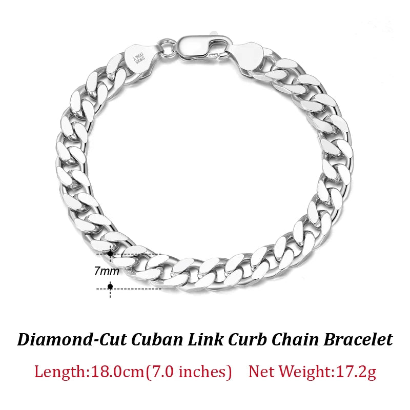 ORSA JEWELS Silver 925 Diamond-Cut Cuban Bracelet for Women Men 3.6/5/7mm Link Curb Chain Punk Cuban Bracelet Jewelry SB104
