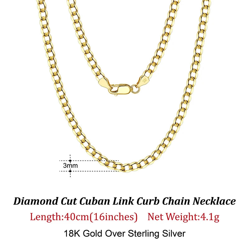 ORSA JEWELS 925 Sterling Silver Italian 3mm/5mm Cuban Chain Necklace for Women Men Handmade Fashion Silver Necklace Jewelry SC60