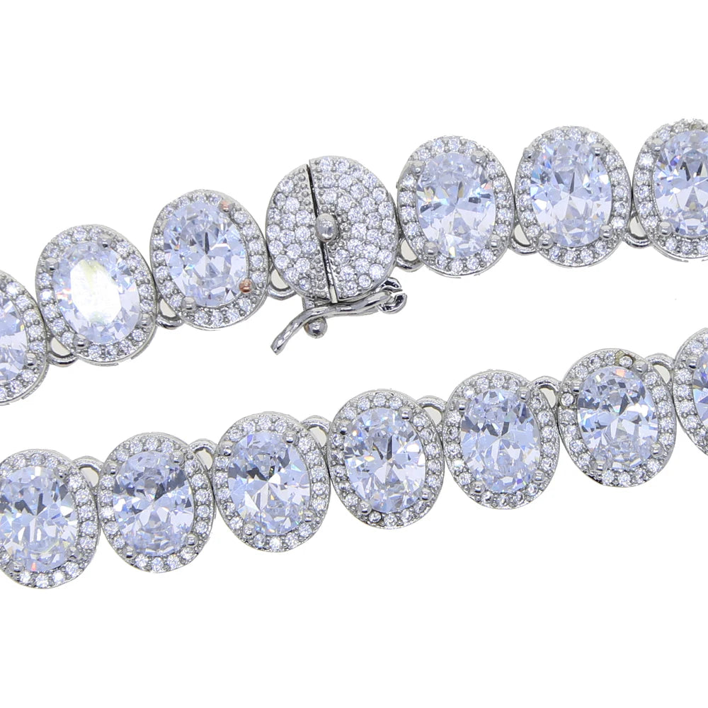 Sparking Oval 5A CZ Charm Choker Silver Color Iced Out Bling Zircon 10mm Tennis Chain Necklaces Hip Hop Women Men Jewelry New