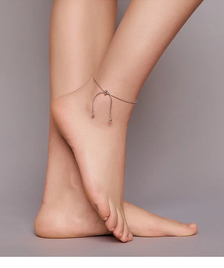 BAMOER Genuine 925 Sterling Silver Adjustable Snake Charm Anklet for Women Foot Bracelet Jewelry Minimalist Jewelry 30CM SCT016
