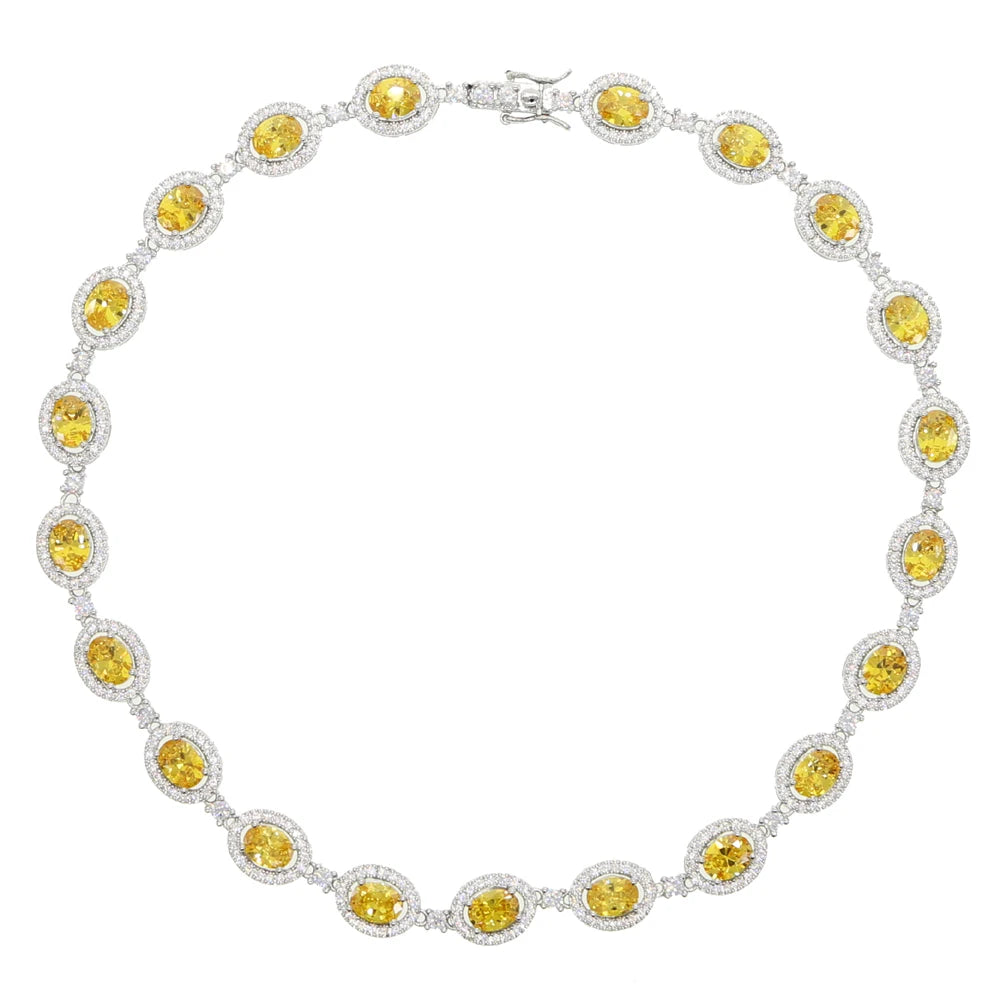New Iced Out Bling Hip Hop Oval CZ Paved Sparking Colorful Stone Necklace Tennis Rainbow Zircon Choker Women Jewelry