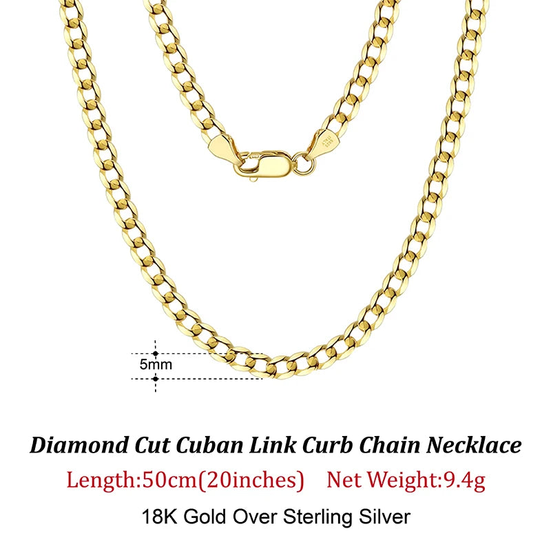 ORSA JEWELS 925 Sterling Silver Italian 3mm/5mm Cuban Chain Necklace for Women Men Handmade Fashion Silver Necklace Jewelry SC60