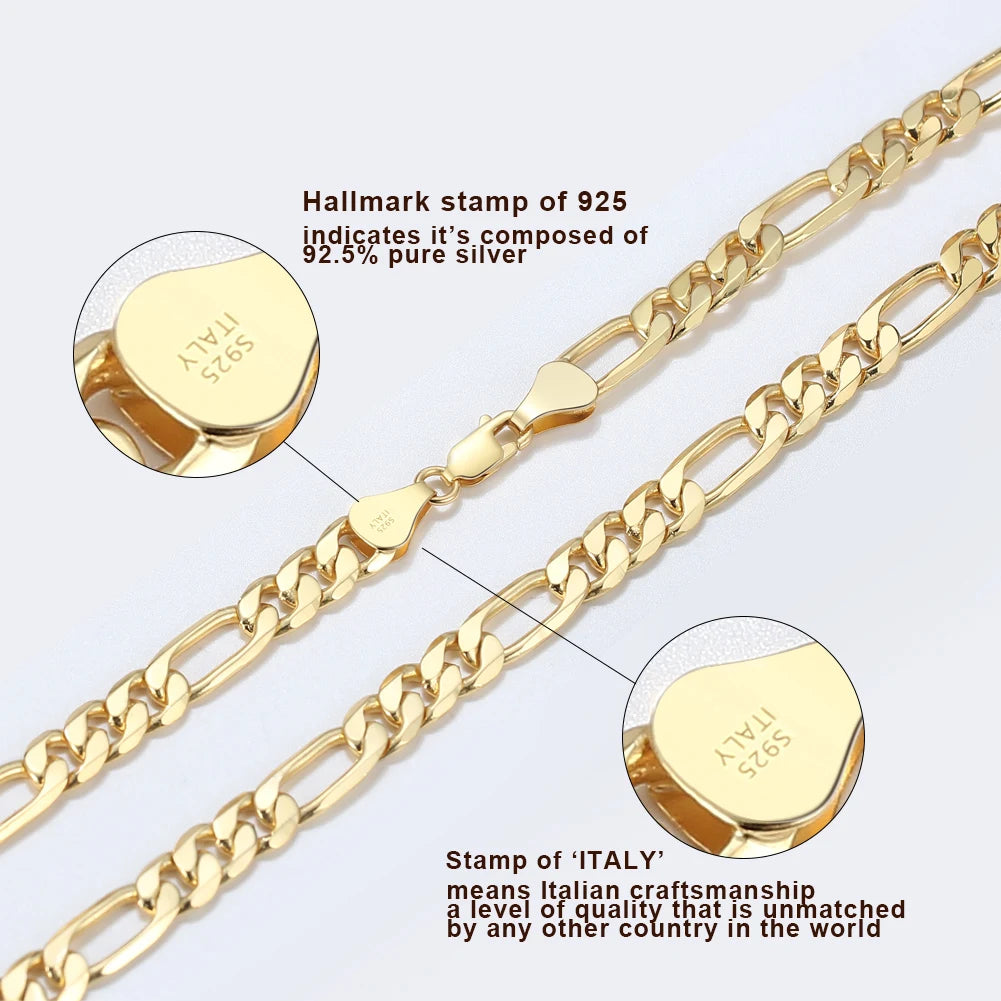 ORSA JEWELS Trendy Men Woman Figaro Chain Necklace 3.3/5/7mm Diamond-Cut Figaro Chain 925 Silver Jewelry Party Gift OSC34