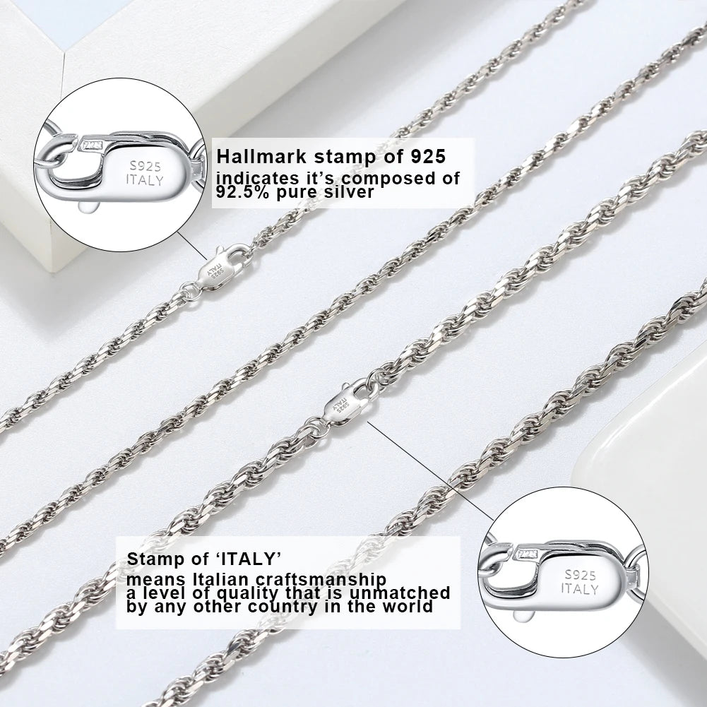 ORSA JEWELS Solid 925 Sterling Silver 2.3/3.3mm Diamond-Cut Rope Chain Necklace for Women Men fashion Neck Chain Jewelry SC29