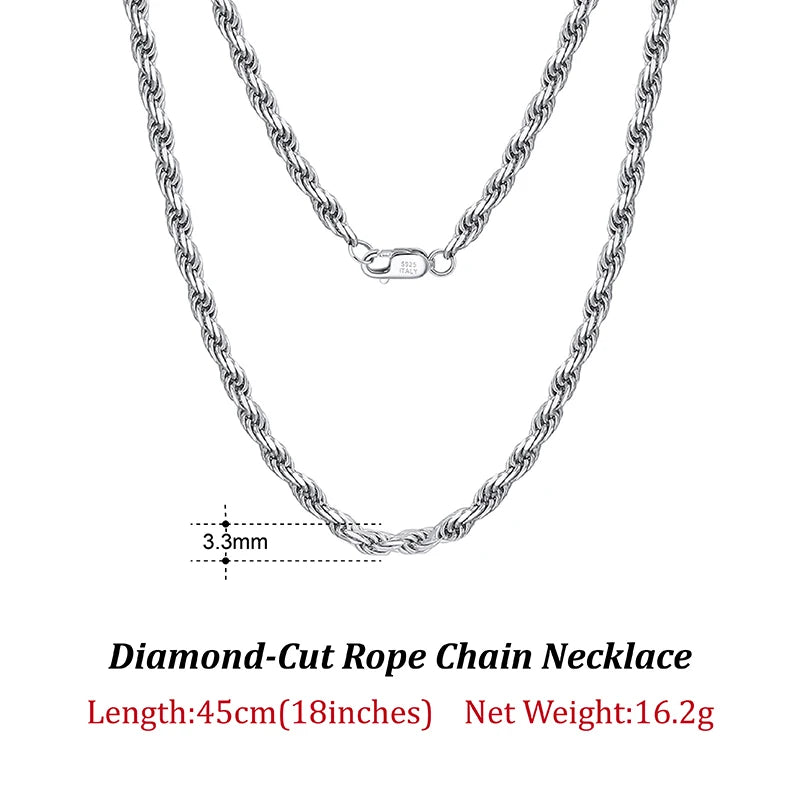ORSA JEWELS Solid 925 Sterling Silver 2.3/3.3mm Diamond-Cut Rope Chain Necklace for Women Men fashion Neck Chain Jewelry SC29