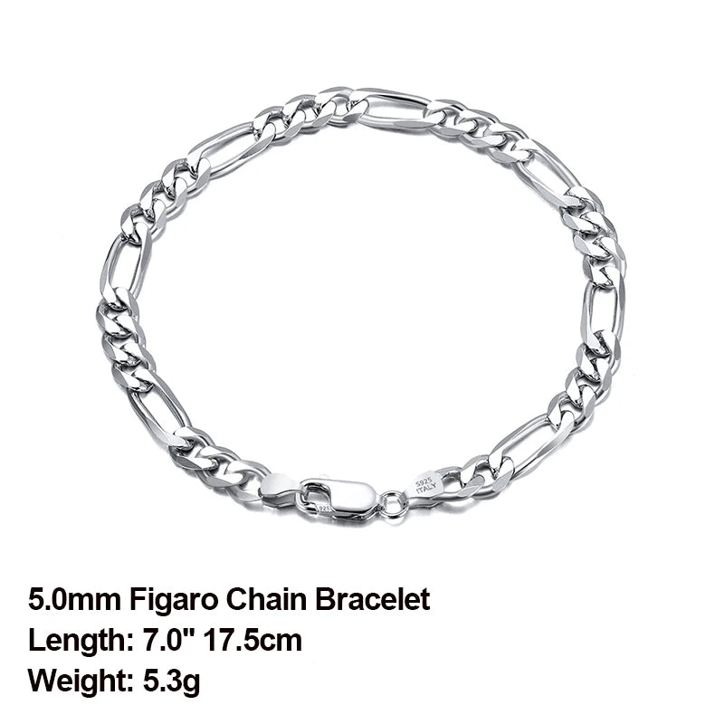 ORSA JEWELS 925 Sterling Silver Punk 6.5mm Diamond-Cut Figaro Link Chain Bracelet for Women Men Jewelry 6.5/7/7.5/8 Inch SB108
