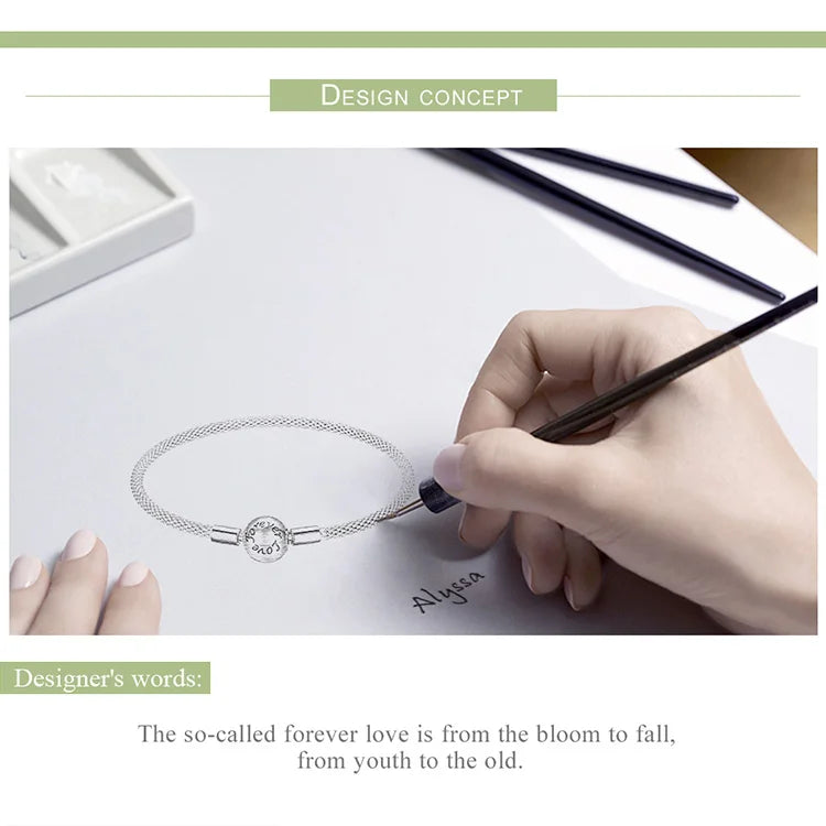 BAMOER 925 Sterling Silver Classic Love Forever Snake Chain Bracelets for Women Charm Bead DIY Fine Jewelry 17CM 19CM SCB105