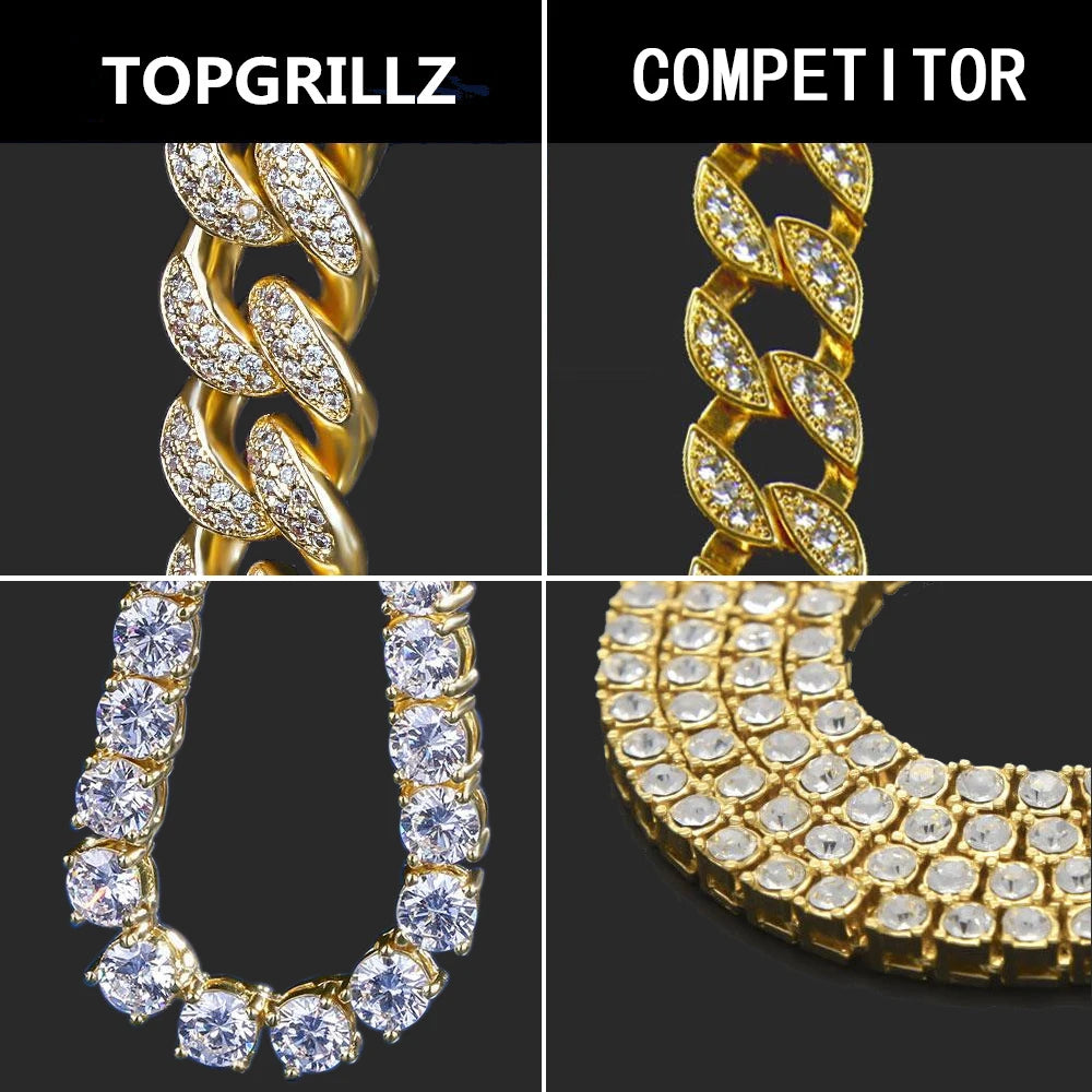 TOPGRILLZ 16mm Miami New Box Clasp Cuban Link Chain Gold Silver Color Necklace Iced Out Cubic Zirconia Bling Hip hop Jewelry