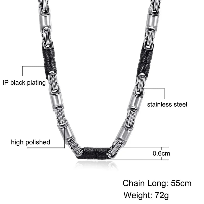 6mm Heavy 18K Gold Color Stainless Steel Byzantine Chain Necklace Men Women Punk Rock Hiphop Black Biker Bike Choker Jewelry