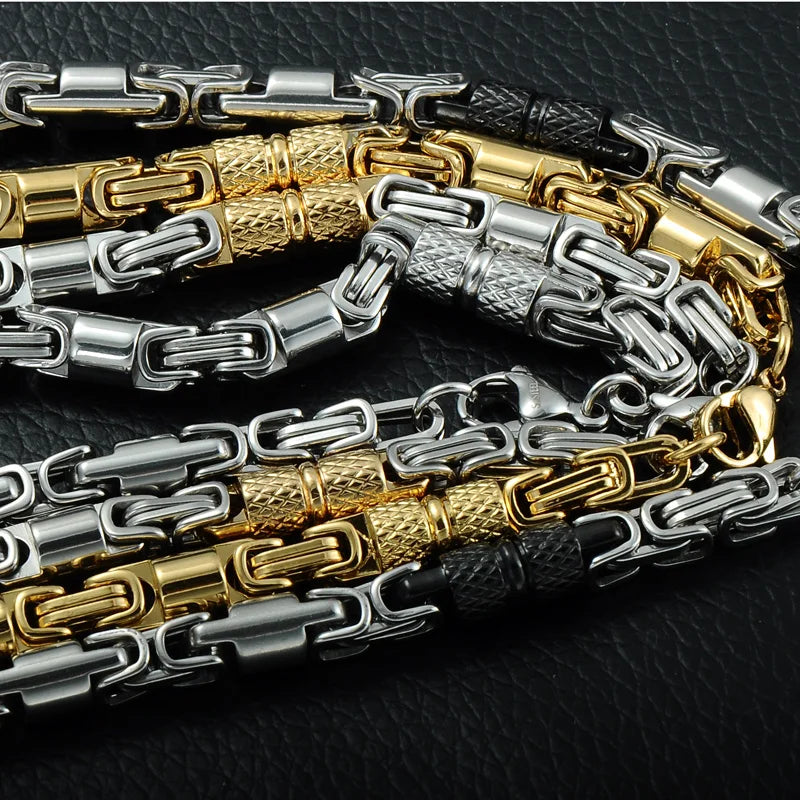 6mm Heavy 18K Gold Color Stainless Steel Byzantine Chain Necklace Men Women Punk Rock Hiphop Black Biker Bike Choker Jewelry