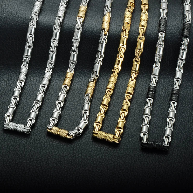 6mm Heavy 18K Gold Color Stainless Steel Byzantine Chain Necklace Men Women Punk Rock Hiphop Black Biker Bike Choker Jewelry