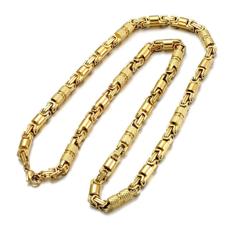 6mm Heavy 18K Gold Color Stainless Steel Byzantine Chain Necklace Men Women Punk Rock Hiphop Black Biker Bike Choker Jewelry