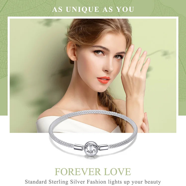 BAMOER 925 Sterling Silver Classic Love Forever Snake Chain Bracelets for Women Charm Bead DIY Fine Jewelry 17CM 19CM SCB105