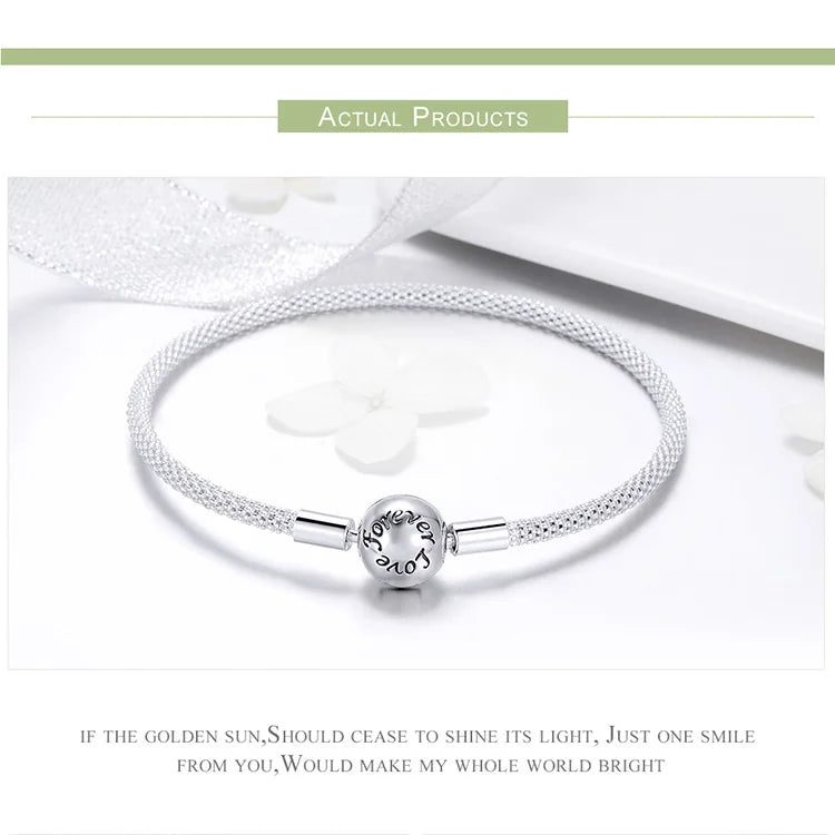 BAMOER 925 Sterling Silver Classic Love Forever Snake Chain Bracelets for Women Charm Bead DIY Fine Jewelry 17CM 19CM SCB105