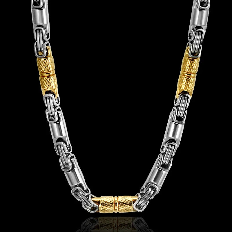 6mm Heavy 18K Gold Color Stainless Steel Byzantine Chain Necklace Men Women Punk Rock Hiphop Black Biker Bike Choker Jewelry