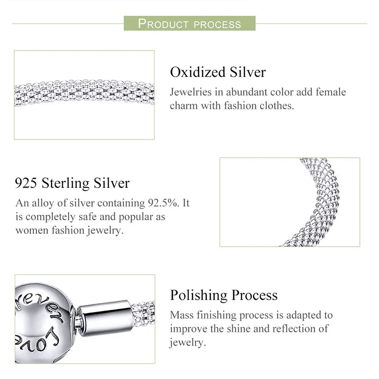 BAMOER 925 Sterling Silver Classic Love Forever Snake Chain Bracelets for Women Charm Bead DIY Fine Jewelry 17CM 19CM SCB105