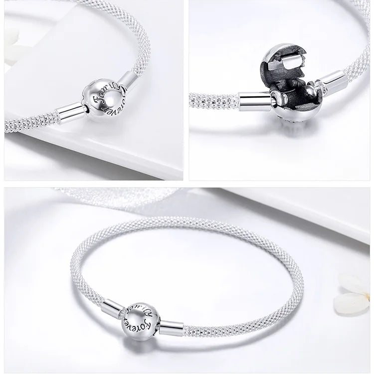 BAMOER 925 Sterling Silver Classic Love Forever Snake Chain Bracelets for Women Charm Bead DIY Fine Jewelry 17CM 19CM SCB105
