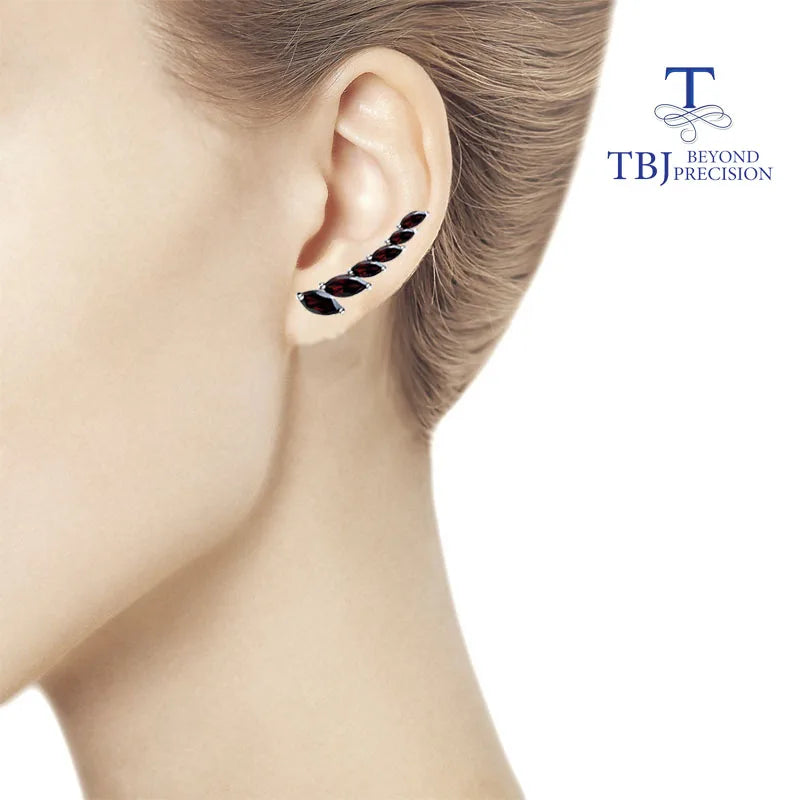 TBJ,natural gemstone garnet earrings simple design 925 sterling silver fine jewelry for women Black Friday or Christmas gift