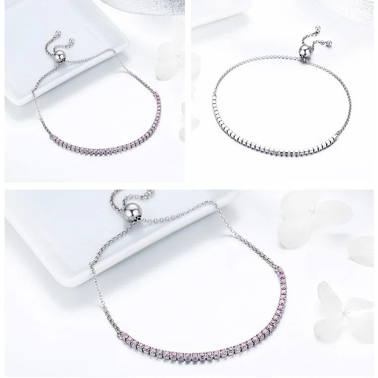 BAMOER 14K Gold Plated CZ Classic Tennis Bracelet for Women, 925 Sterling Silver Adjustable Slider Bracelet Wedding Jewelry Gift
