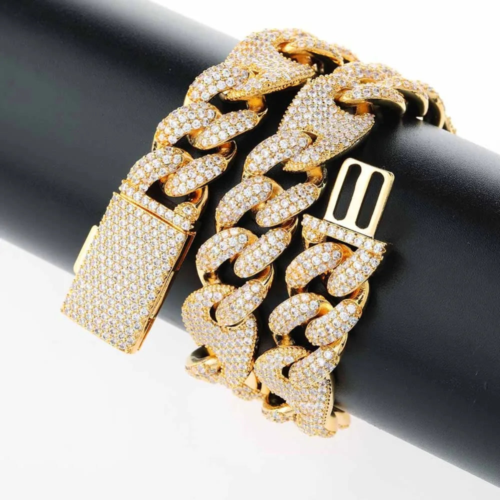 TOPGRILLZ 16mm Miami New Box Clasp Cuban Link Chain Gold Silver Color Necklace Iced Out Cubic Zirconia Bling Hip hop Jewelry