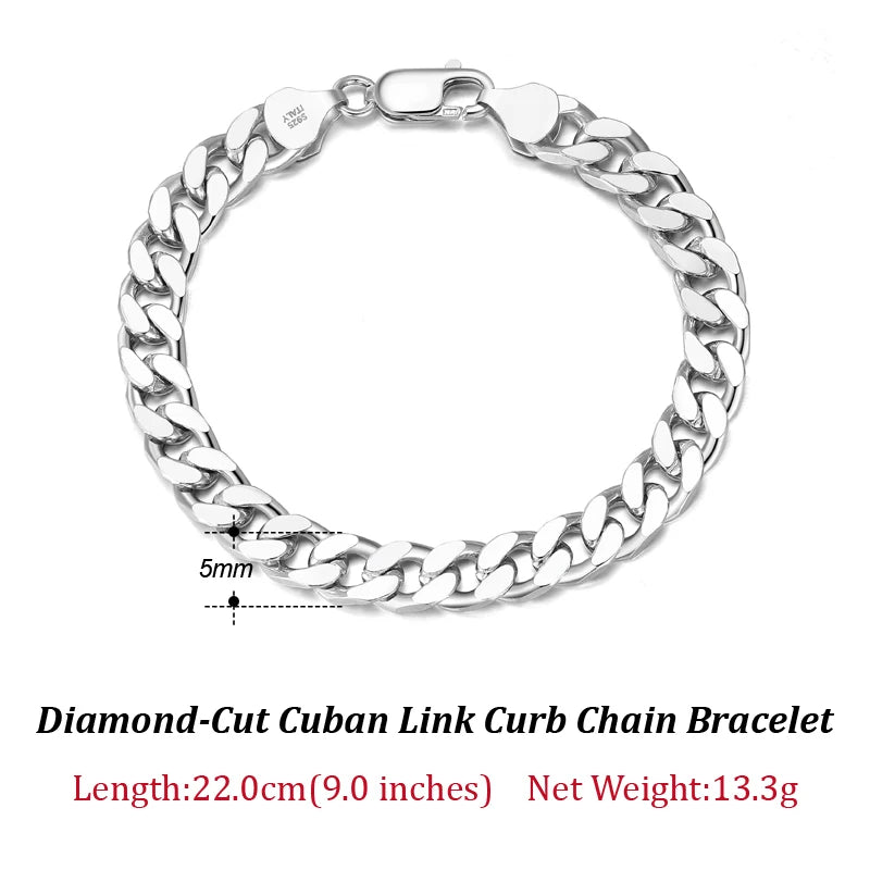 ORSA JEWELS Silver 925 Diamond-Cut Cuban Bracelet for Women Men 3.6/5/7mm Link Curb Chain Punk Cuban Bracelet Jewelry SB104