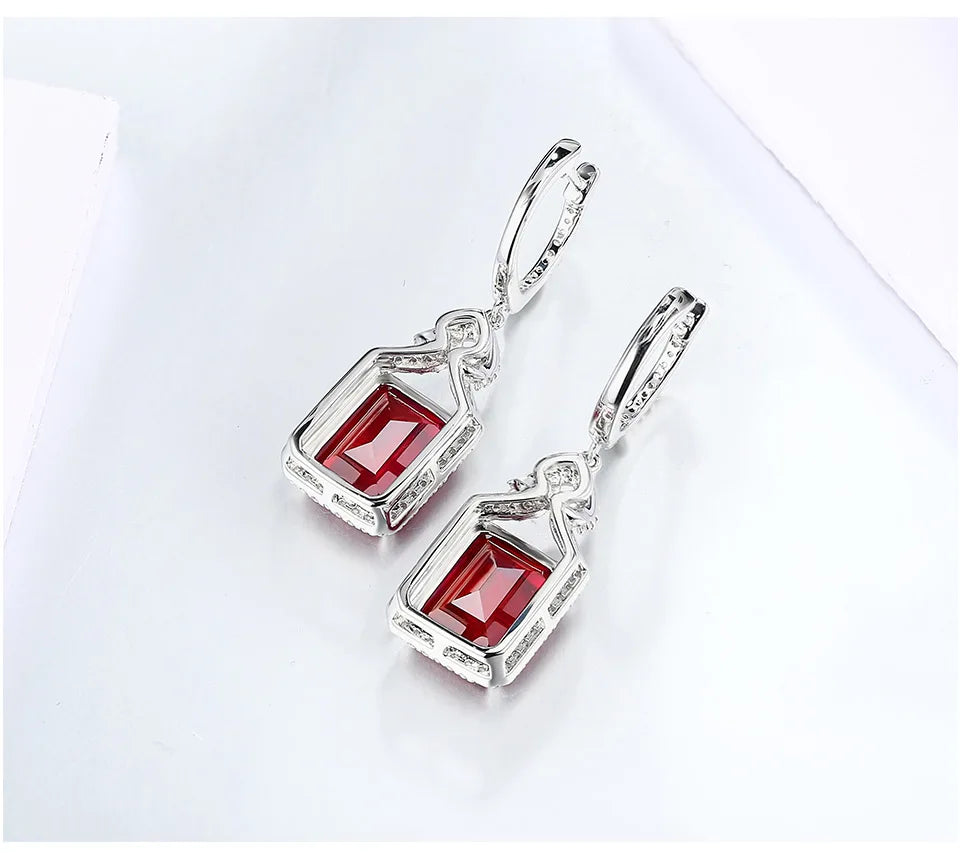 ATTAGEMS Ruby Real Sterling Silver Earring for Women Charming Style Created Sapphire 12 Carats Octagon Cut Wedding Jewelry Gifts