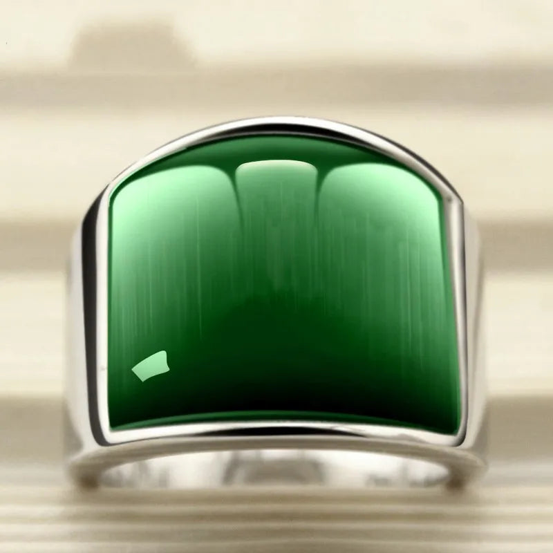 BOCAI 316l Titanium Steel Men's Rings Domineering Fashion Personaltiy Temperament Green Cat's Eye Gemstone Finger Ring
