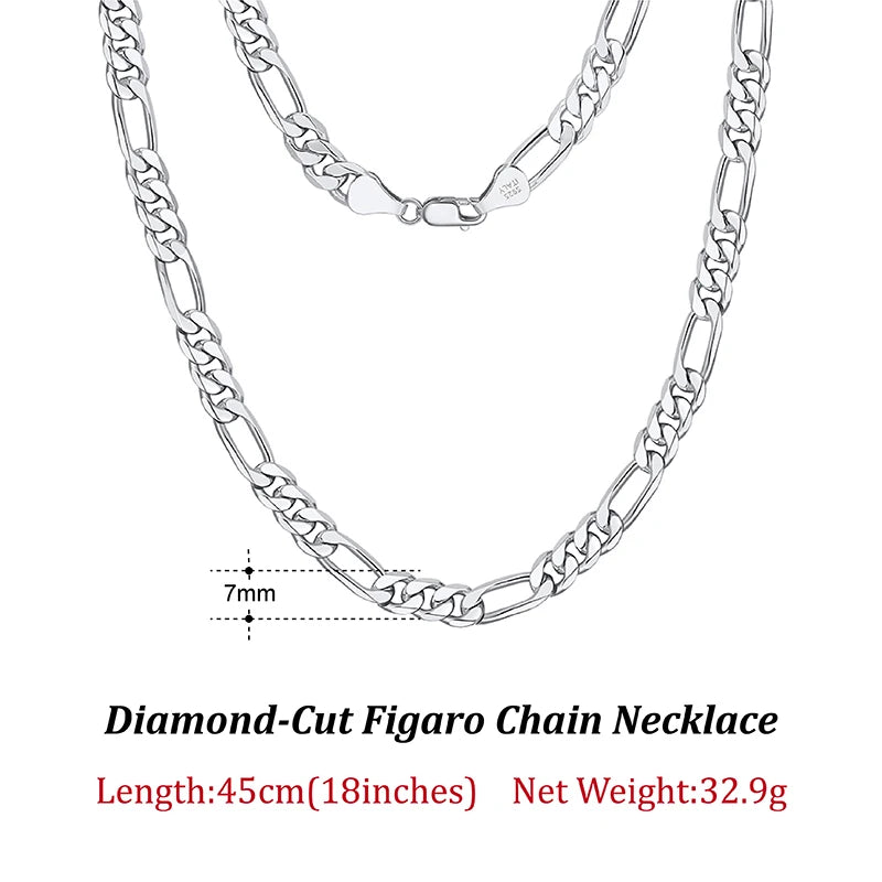 ORSA JEWELS Italian Handmade 5mm Diamond-Cut Figaro Chain Necklace for Men Woman 925 Sterling Silver Neck Chains Jewelry SC34
