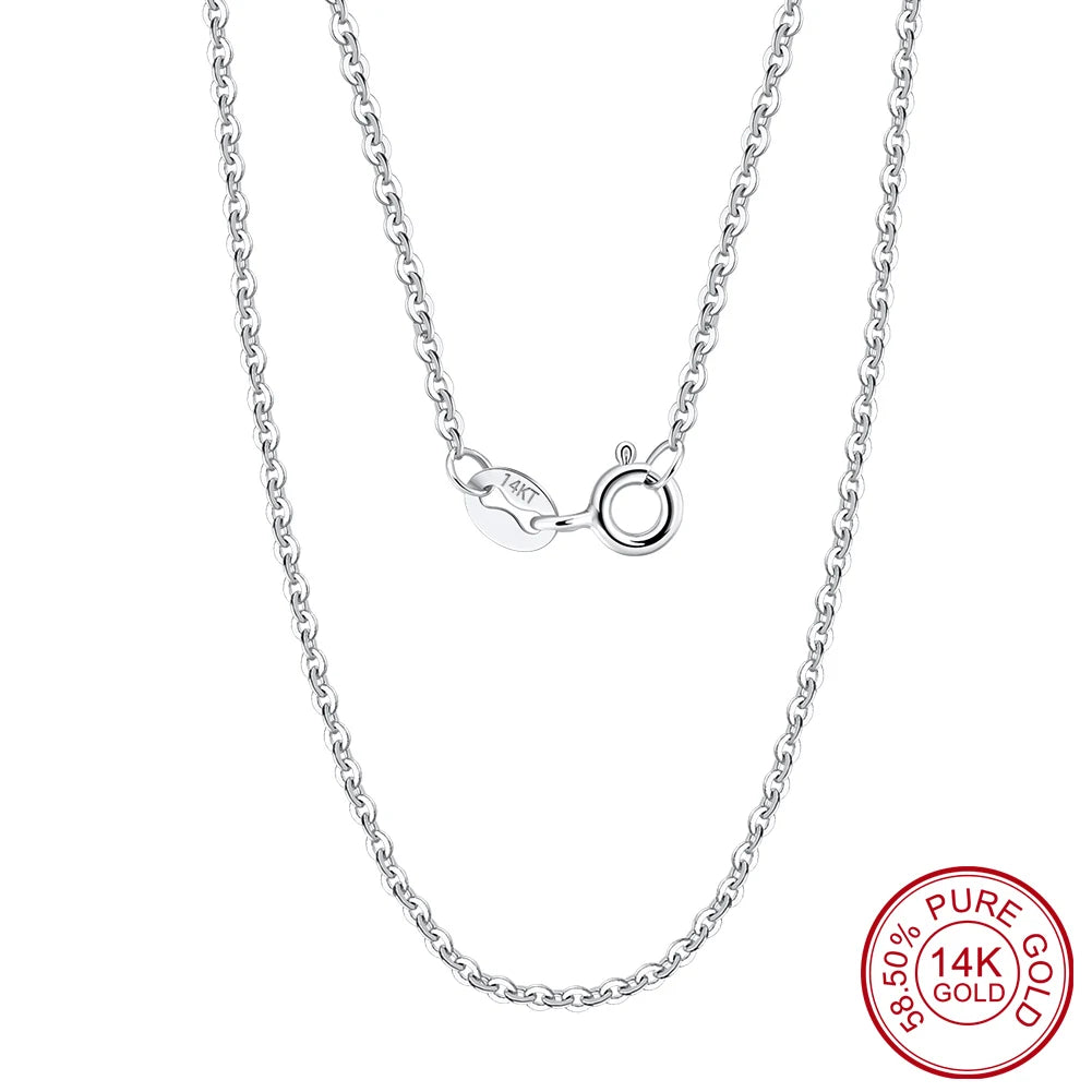 Rinntin 14K Solid Gold 1.0/1.2mm Diamond Cut Cable Chain Necklace for Women AU585 Yellow/White/Rose Gold Neck Chain Jewelry GC02