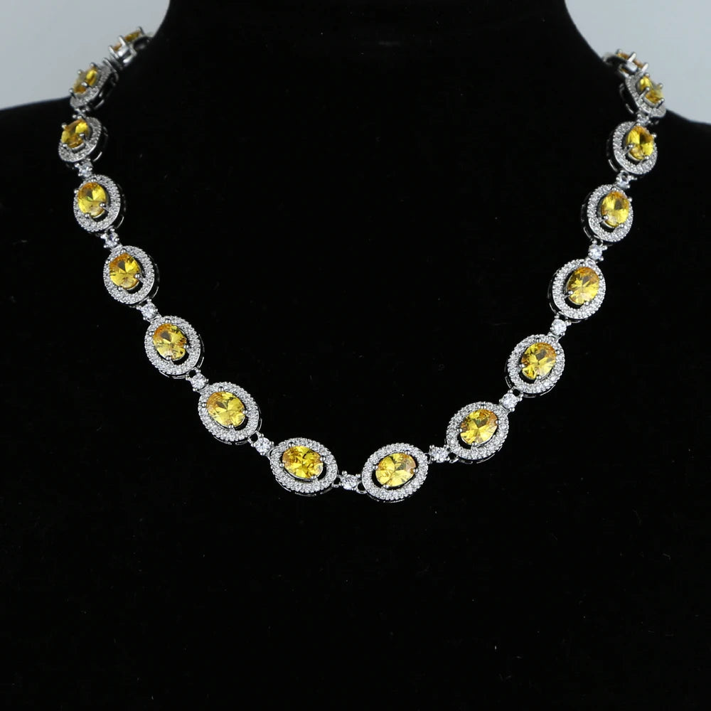 New Iced Out Bling Hip Hop Oval CZ Paved Sparking Colorful Stone Necklace Tennis Rainbow Zircon Choker Women Jewelry