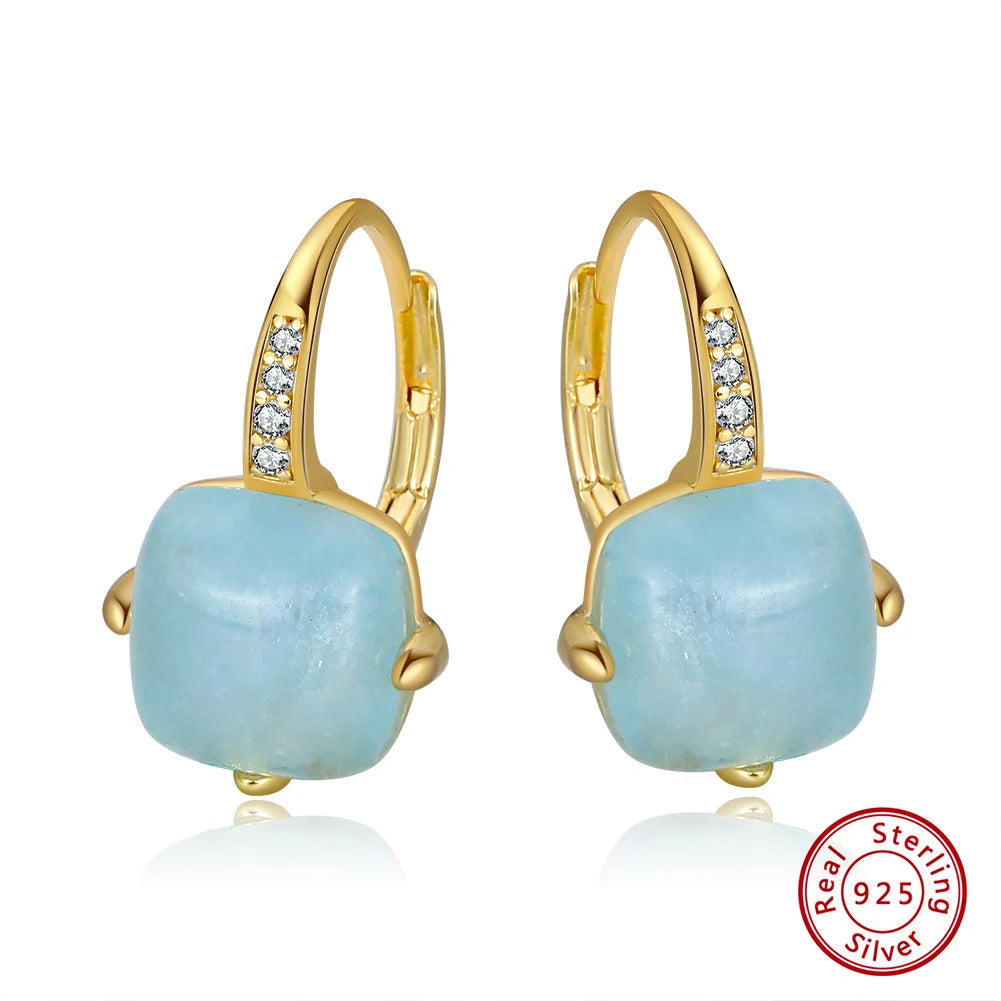 ORSA JEWELS Fashion Natural Cushion Cut Aquamarine 925 Sterling Silver Dainty Earrings for Women Brides Jewelry Gifts GME09