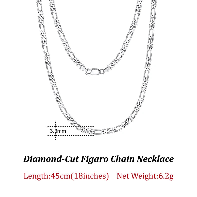 ORSA JEWELS Italian Handmade 5mm Diamond-Cut Figaro Chain Necklace for Men Woman 925 Sterling Silver Neck Chains Jewelry SC34