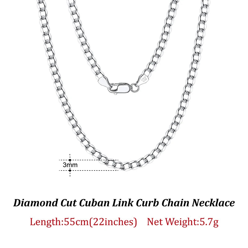 ORSA JEWELS 925 Sterling Silver Italian 3mm/5mm Cuban Chain Necklace for Women Men Handmade Fashion Silver Necklace Jewelry SC60