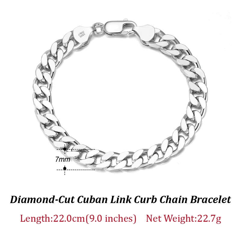 ORSA JEWELS Silver 925 Diamond-Cut Cuban Bracelet for Women Men 3.6/5/7mm Link Curb Chain Punk Cuban Bracelet Jewelry SB104