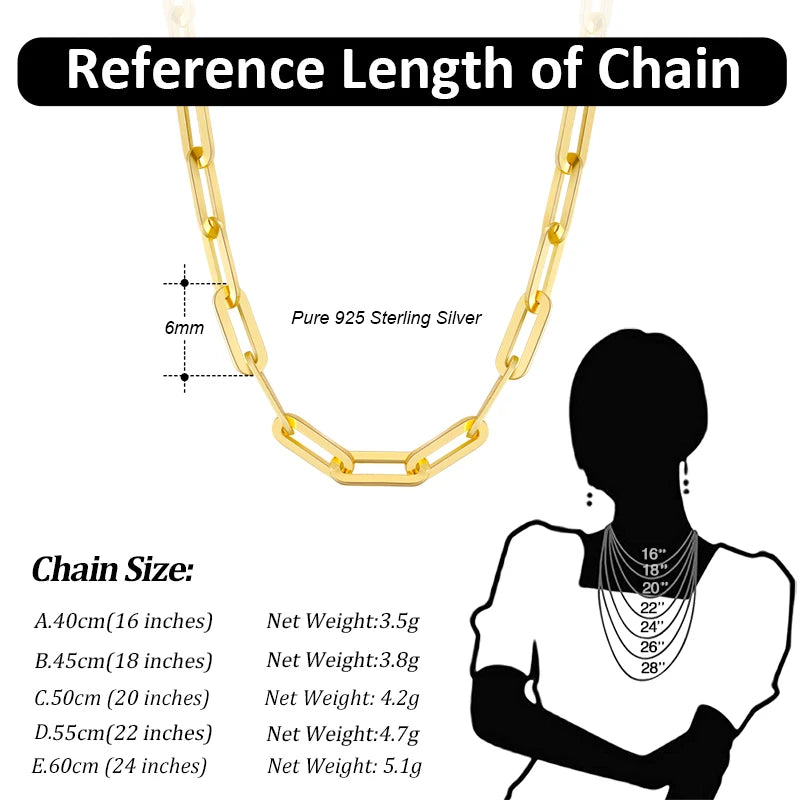 ORSA JEWELS Genuine 925 Sterling Silver Paperclip Neck Chain 6/9.3/12mm Basic Link Chain Necklace for Men Women Jewelry SC39