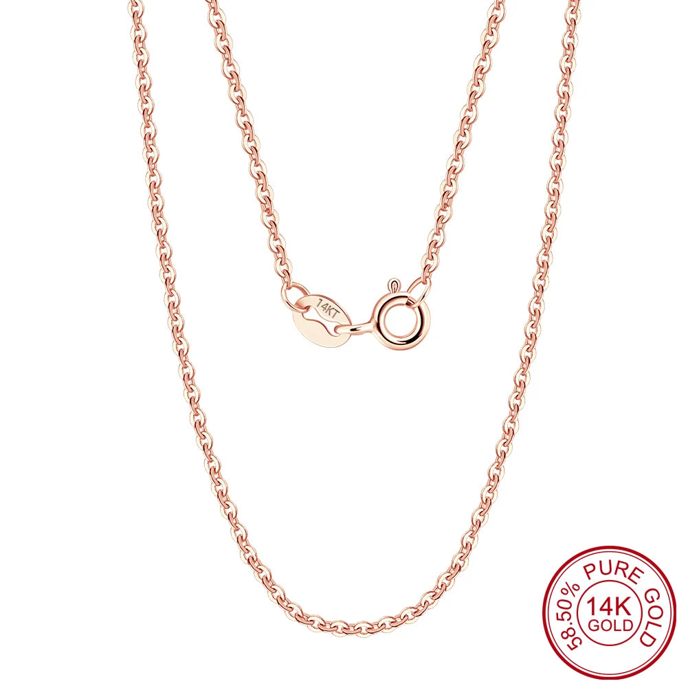 Rinntin 14K Solid Gold 1.0/1.2mm Diamond Cut Cable Chain Necklace for Women AU585 Yellow/White/Rose Gold Neck Chain Jewelry GC02