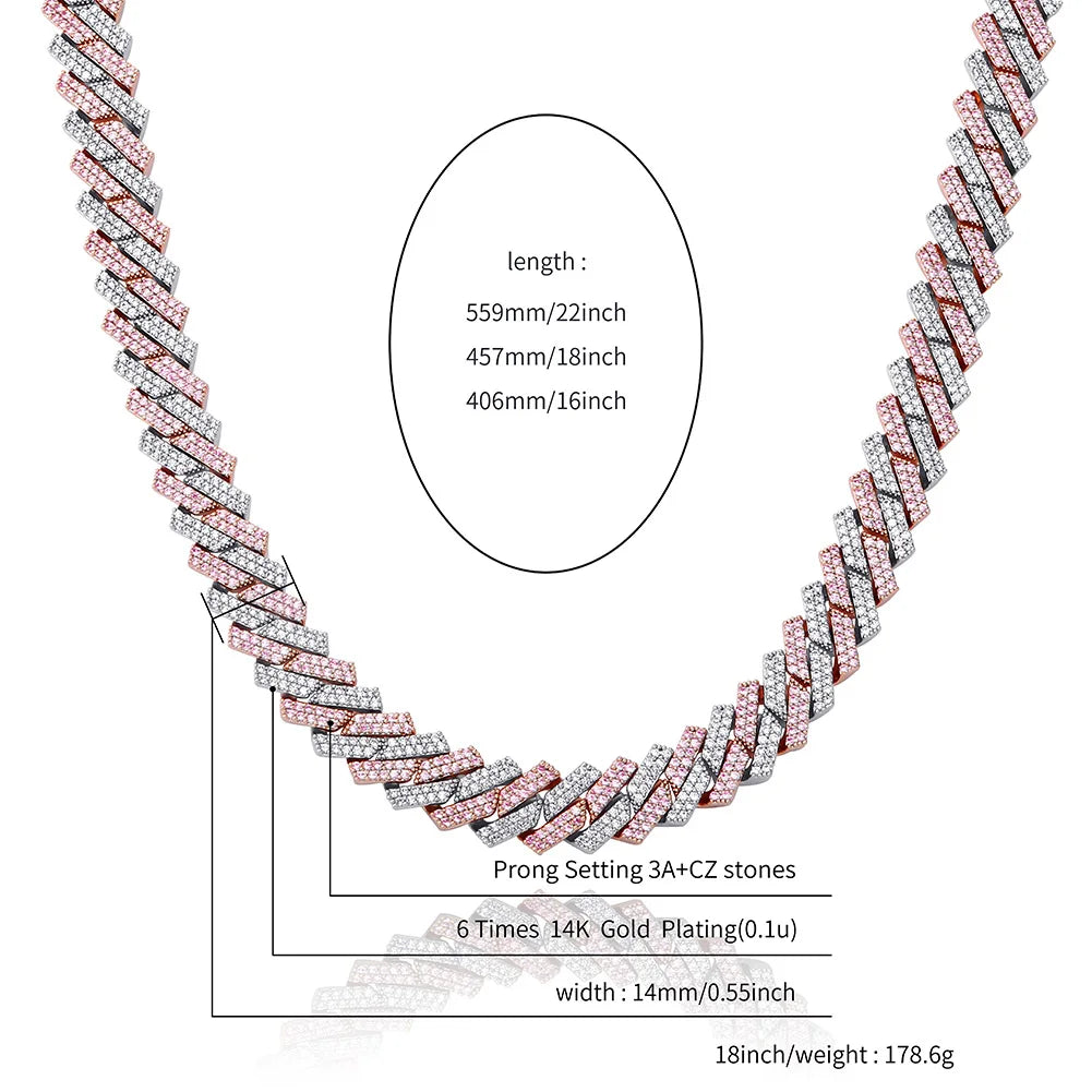TOPGRILLZ 12mm/14mm Iced Micro Pave Cubic Zirconia Cuban Chain Necklace With Box Clasp Hip Hop Fashion Jewelry Gift Men Women