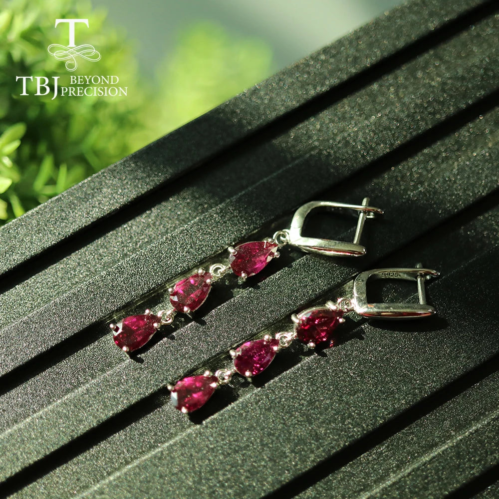 TBJ,Long earring with brazil rhodolite garet pear 5*8mm 6 pieces 5ct natural gemstone fine jewelry 925 sterling silver for women