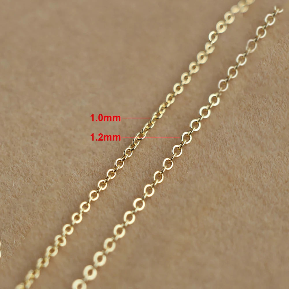 Rinntin 14K Solid Gold 1.0/1.2mm Diamond Cut Cable Chain Necklace for Women AU585 Yellow/White/Rose Gold Neck Chain Jewelry GC02