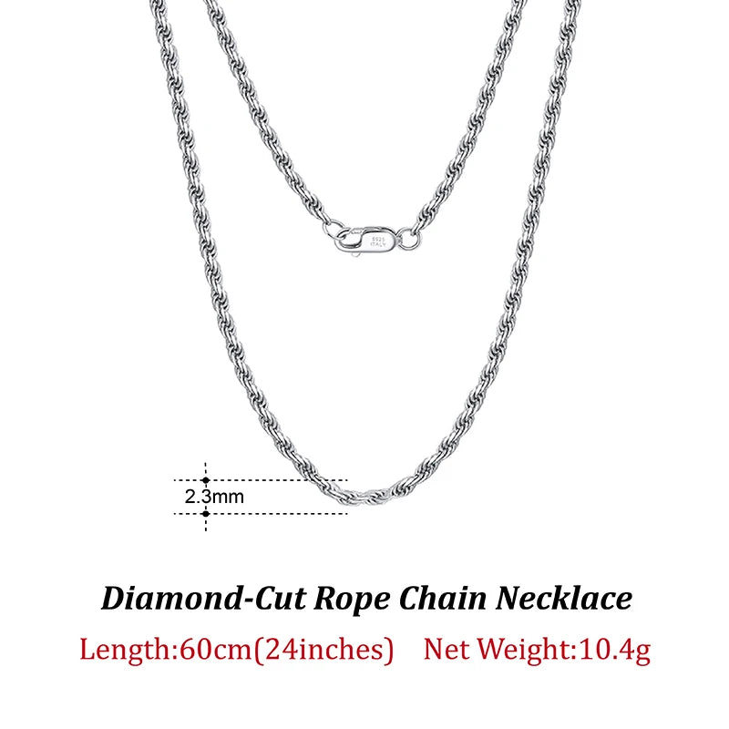 ORSA JEWELS Solid 925 Sterling Silver 2.3/3.3mm Diamond-Cut Rope Chain Necklace for Women Men fashion Neck Chain Jewelry SC29